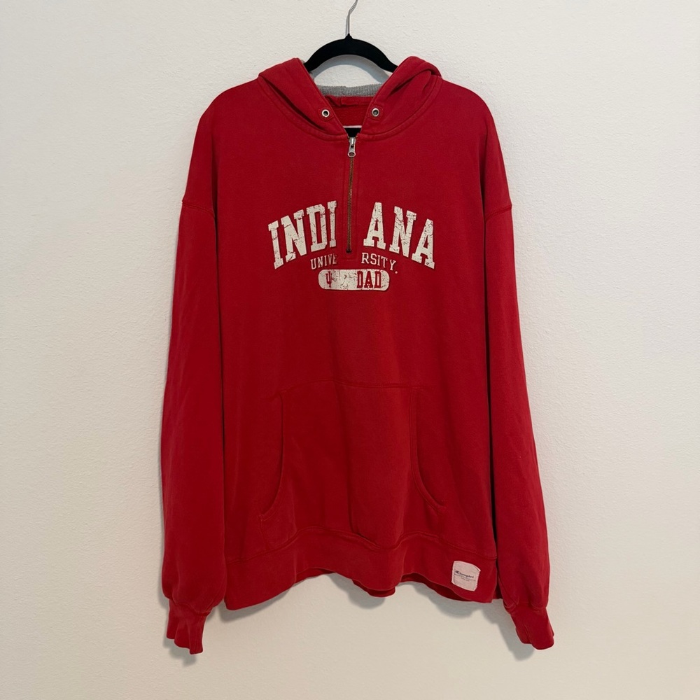 Champion Indiana University Dad quarter zip Red Hoodie 2xl